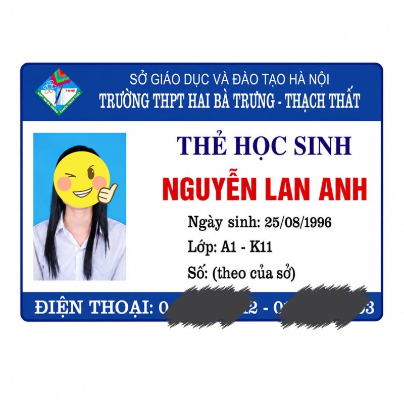 Mẫu thẻ đeo nhựa học sinh theo yêu cầu